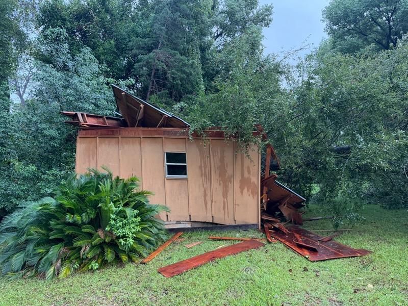 Storm-damaged shed demolition before, Baldwin County AL